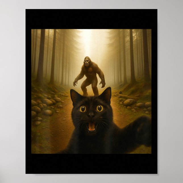 Poster Selfie De Chat Avec Bigfoot Drôle Cadeaux De Chats (Devant)