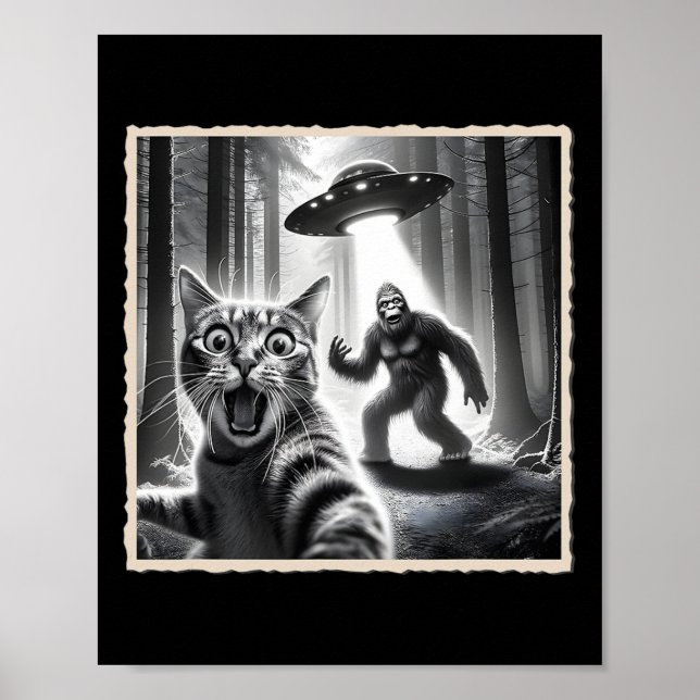 Poster Selfie De Chat Avec Bigfoot Et Ufo Funny Sasquatch (Devant)