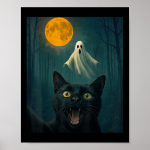 Poster Selfie De Chat Drôle Avec Fantôme Jour D'Halloween