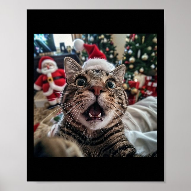 Poster Selfie De Chat Drôle Avec Père Noël Noël 9 (Devant)