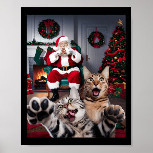Poster Selfie De Chien De Chat De Noël Drôle Avec Santa C