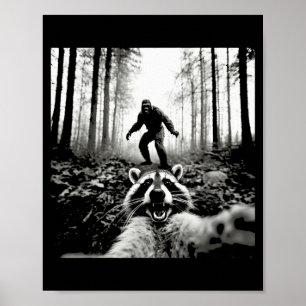 Poster Selfie de raton laveur drôle avec Sasquatch Bigfoo
