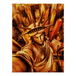 Poster Selfie-Style Statue of Liberty Oil Painting