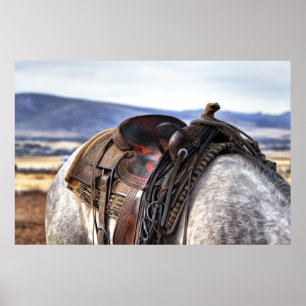 Poster Selle occidentale sur cheval gris
