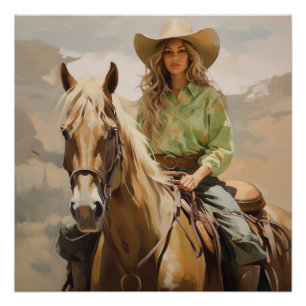 Poster Selles baisées au soleil : Cowgirl Wall Art