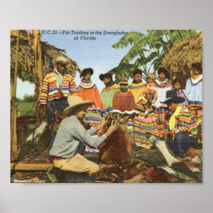 Poster Seminole Indians, Fur Trading, Everglades Vintage