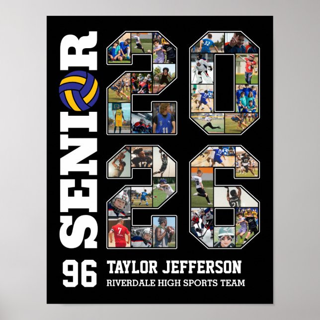 Poster Senior 2026 Volleyball Team Sports Photo Collage (Devant)