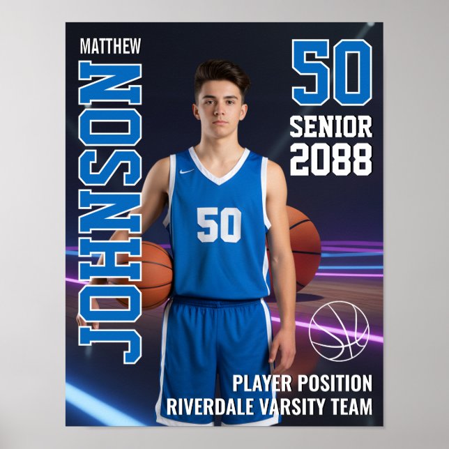 Poster Senior Basketball MVP Player Portrait Photo Sports (Devant)