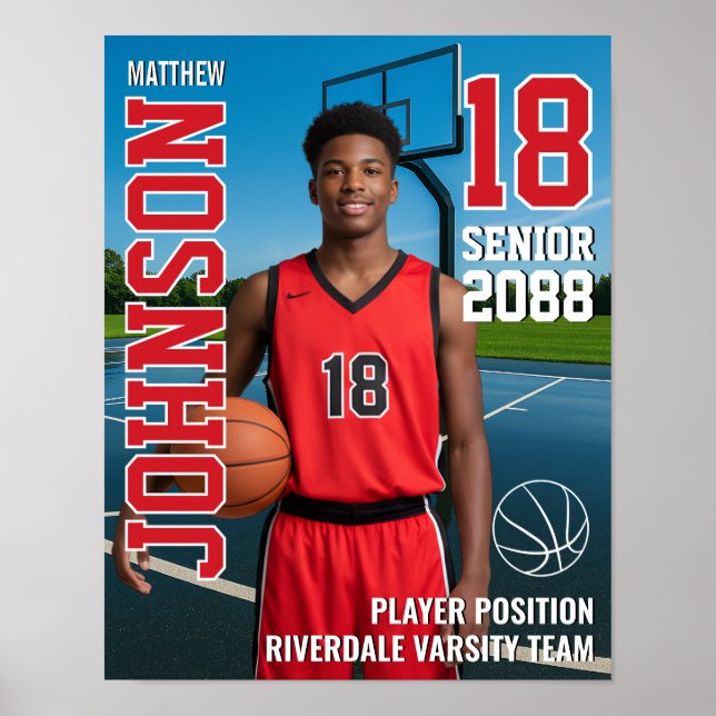 Poster Senior Basketball Player Team Photo Gift Sports (Devant)