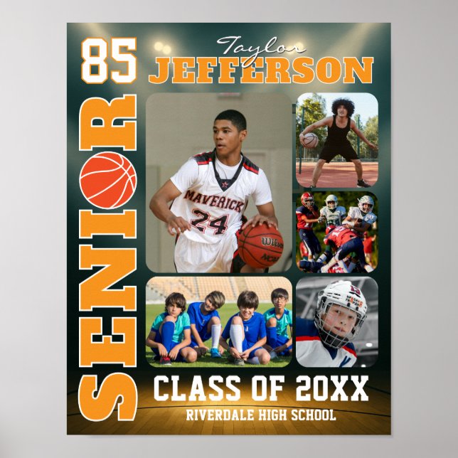 Poster Senior Night Basketball Team Player Photo Collage (Devant)