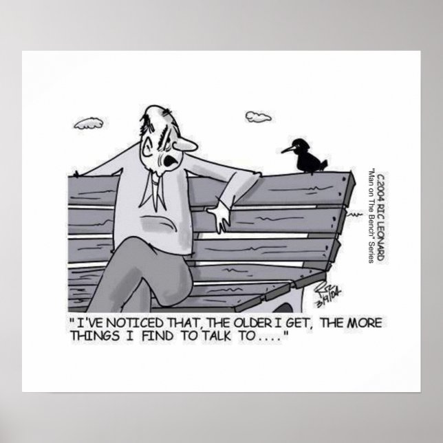 Poster Senior sur le banc du parc (Devant)