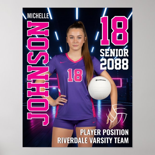 Poster Senior Volleyball Player Personalized Photo Sports (Devant)