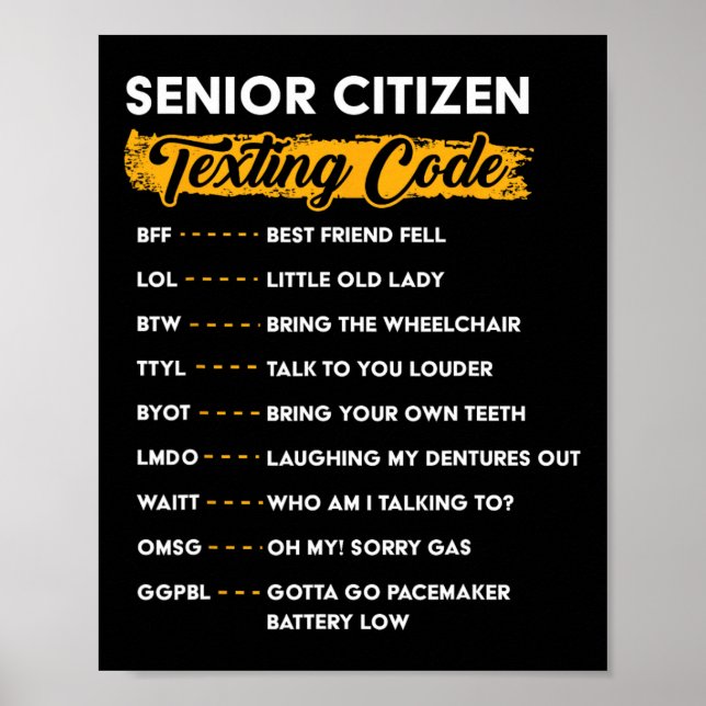 Poster Seniors &# s Code de Textes Drôle Vieux gens (Devant)
