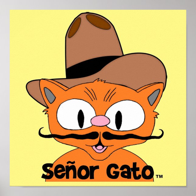 Poster Senor Gato Cartographie Mustache Cat Cowboy (Devant)
