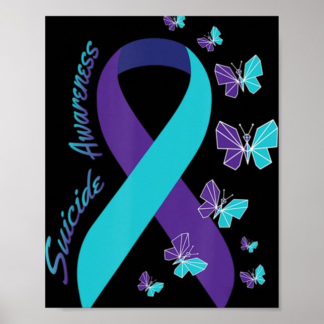 Poster Sensibilisation au suicide par papillon à ruban Sa (Devant)