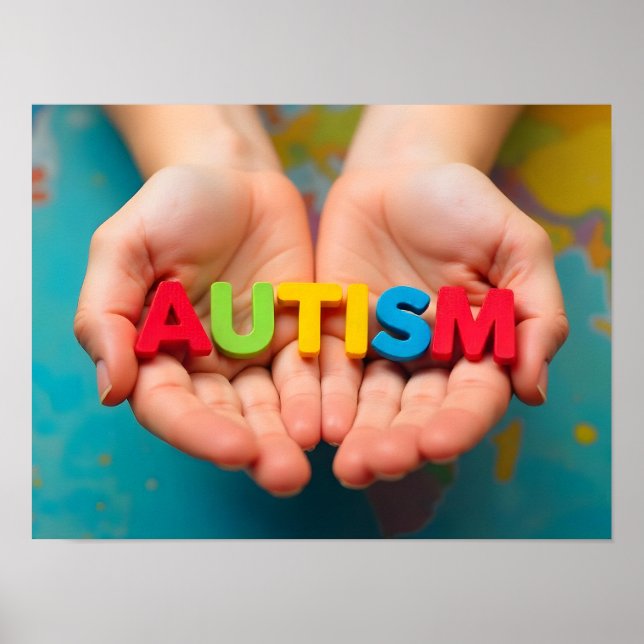 Poster Sensibilisation sur l'autisme Hands Tenant Des Let (Devant)