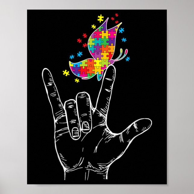 Poster Sensibilisation sur l'autisme I Love You ASL Hand  (Devant)