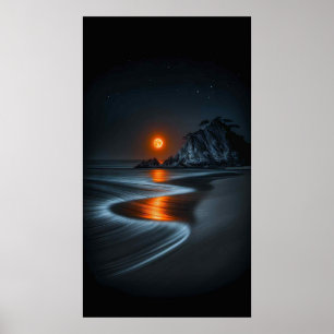 Poster Sentier au Clair de Lune : Solitude de la Plage