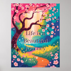 Poster Sentier printanier vibrant sous les cerisiers en f