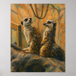 Poster Sentinelles de douceur - Meerkat Pair sur Branche