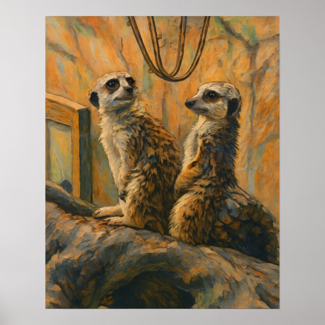 Poster Sentinelles de douceur - Meerkat Pair sur Branche (Devant)
