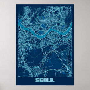 Poster Séoul - Carte de la ville de paix sud-coréenne