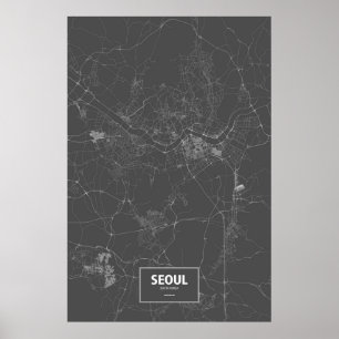 Poster Séoul, Corée du Sud (blanche sur le noir)