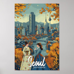 Poster Séoul Corée du Sud Illustration de voyage Art Vint