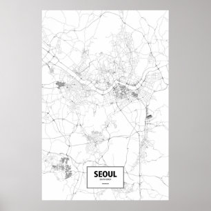 Poster Séoul, Corée du Sud (noir sur blanc)