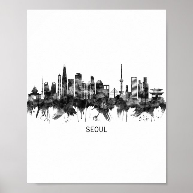 Poster Séoul Corée du Sud Skyline BW (Devant)