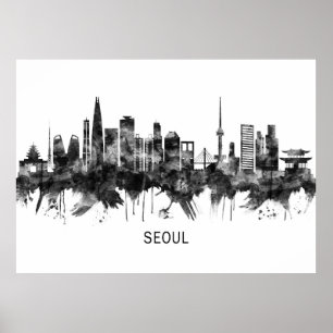 Poster Seoul South Korea Skyline BW