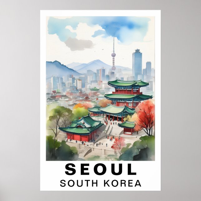 Poster Seoul South Korea Watercolor Travel Art Print (Devant)