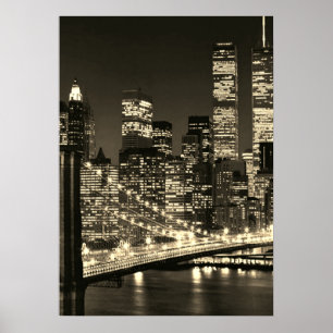 Poster Sepia Brooklyn Bridge New York Nuit