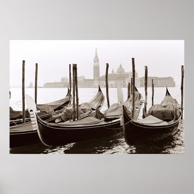 Poster Sepia Gondolas (Devant)