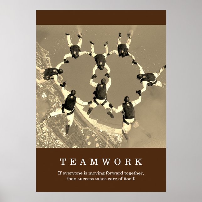 Poster Sepia Retro Travail d'équipe Motivationnel Inspira (Devant)