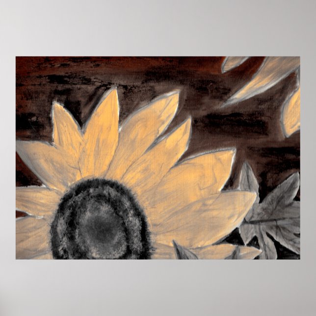 Poster Sepia Tournesol peinture fine art moderne (Devant)