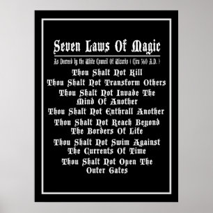 Poster Sept Lois De Magie Noir Et Blanc