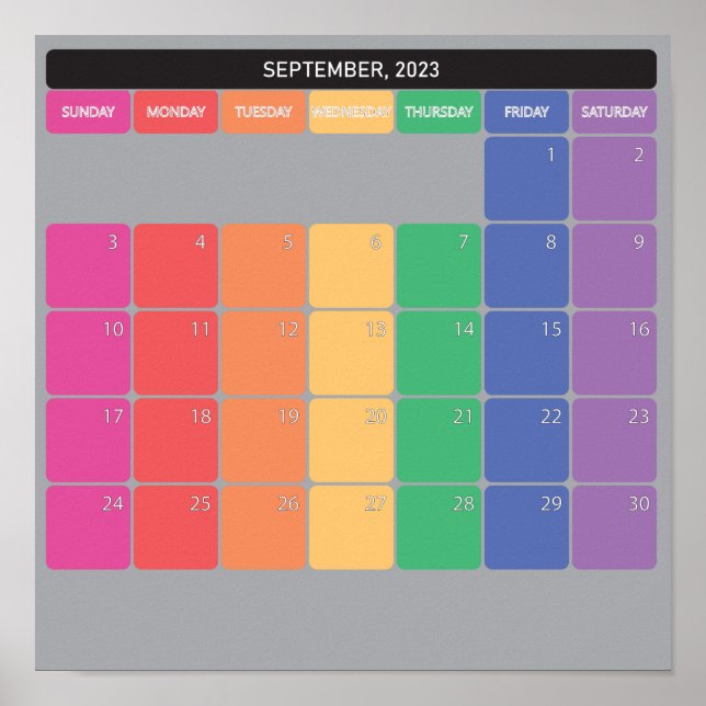 Poster Septembre 2023 calendrier planificateur jours coul (Devant)