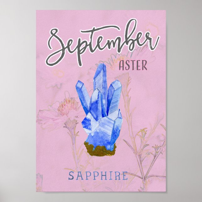 Poster Septembre Fleur d'anniversaire et Pierre d'anniver (Devant)