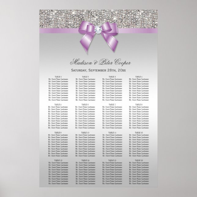 Poster Séquins d'argent Lilac Bow Mariage graphique de si (Devant)