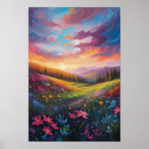 Poster Serenade couché de soleil, fleurs dans la lumière
