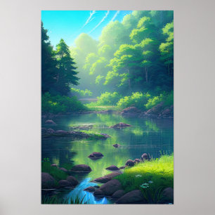 Poster Sérénade d'été, Rivière dans la forêt verte