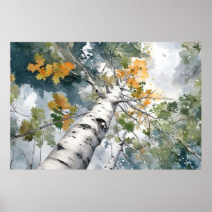 Poster Serene Birch Forest Watercolor Art Imprimer