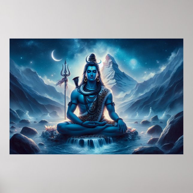 Poster Serene Blue Cosmic Artwork Lord Shiva Méditation (Devant)