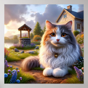 Poster Serene Calico Chat dans une campagne paisible