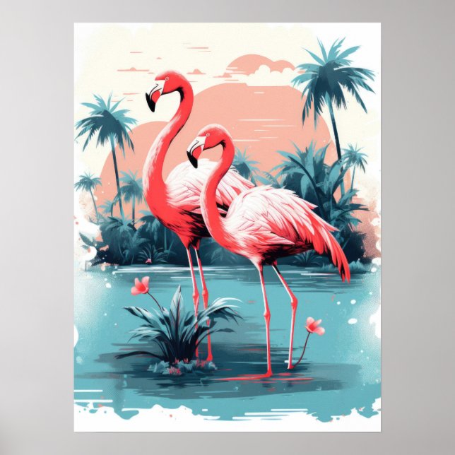 Poster Serene Flamant rose Paradise (Devant)