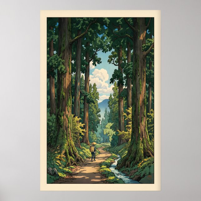 Poster Serene Forest Path Wall Art Winding Trail, Tall (Devant)