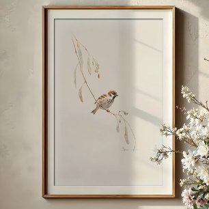 Poster Serene House Sparrow Watercolor Art
