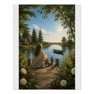 Poster Serene Lakeside Retreat Botanical Nature Wall Art