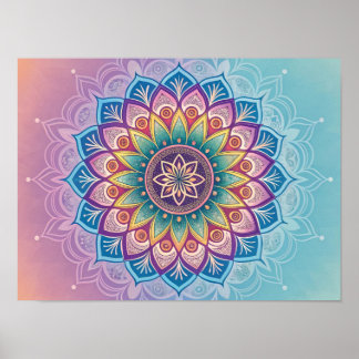 Poster Serene Mandala : Un Pastel Kaleidoscope